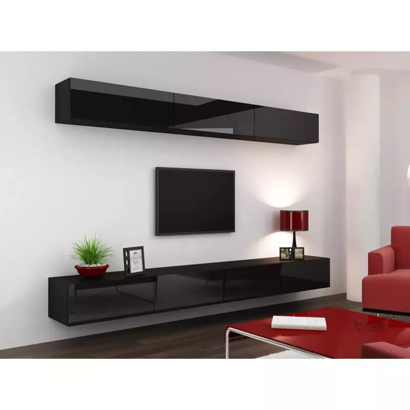 Uzglabāšanas skapis cama meble VIGO 90 — piestiprināms pie sienas, 900×350×320 mm, melns/melns spīdums