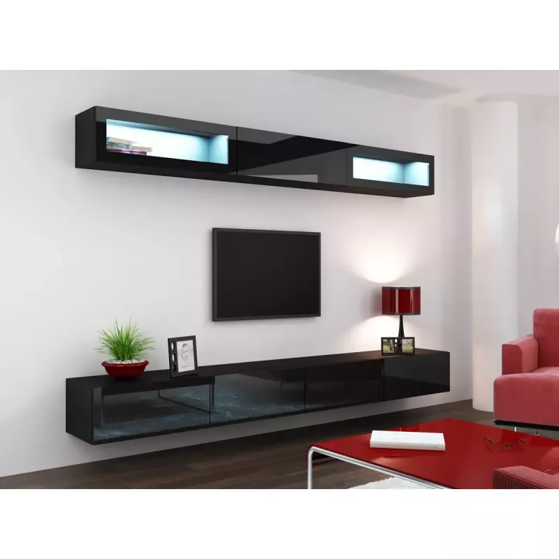 Uzglabāšanas skapis cama meble VIGO 90 — piestiprināms pie sienas, 900×350×320 mm, melns/melns spīdums