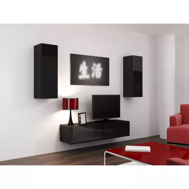 Uzglabāšanas skapis cama meble VIGO 90 — piestiprināms pie sienas, 900×350×320 mm, melns/melns spīdums