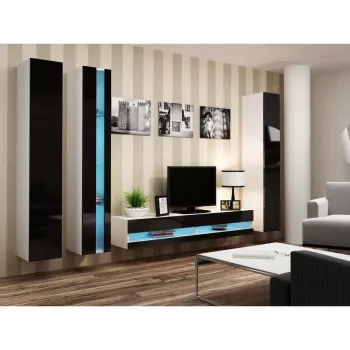 Wall-mounted shelving unit cama meble VIGO NEW 180×40×30 cm balta/Melns gloss