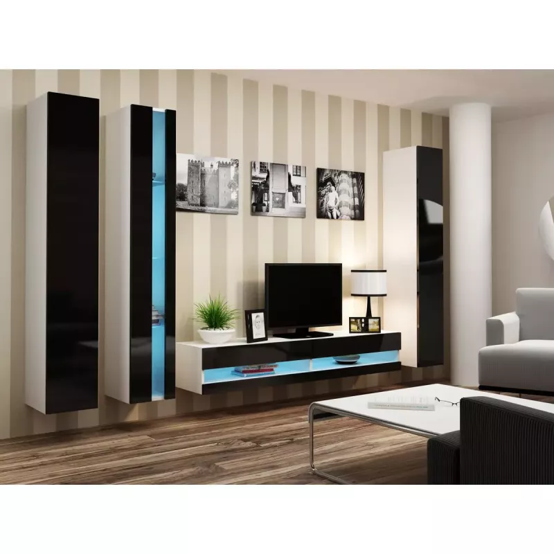 Wall-mounted shelving unit cama meble VIGO NEW 180×40×30 cm balta/Melns gloss