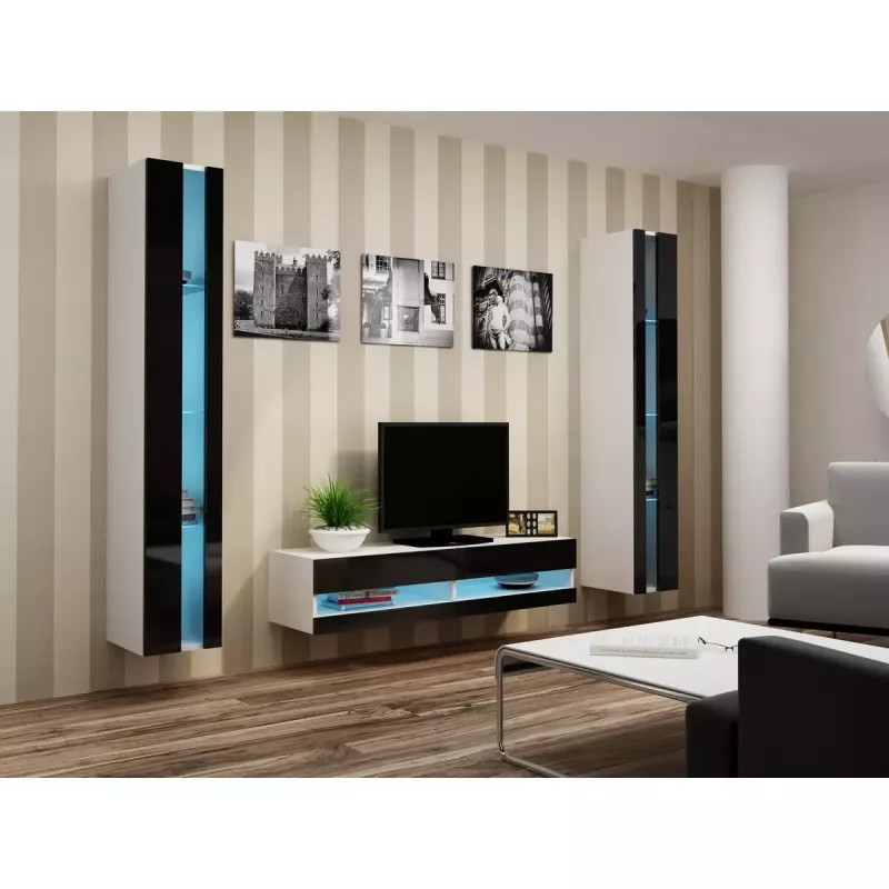 Wall-mounted shelving unit cama meble VIGO NEW 180×40×30 cm balta/Melns gloss