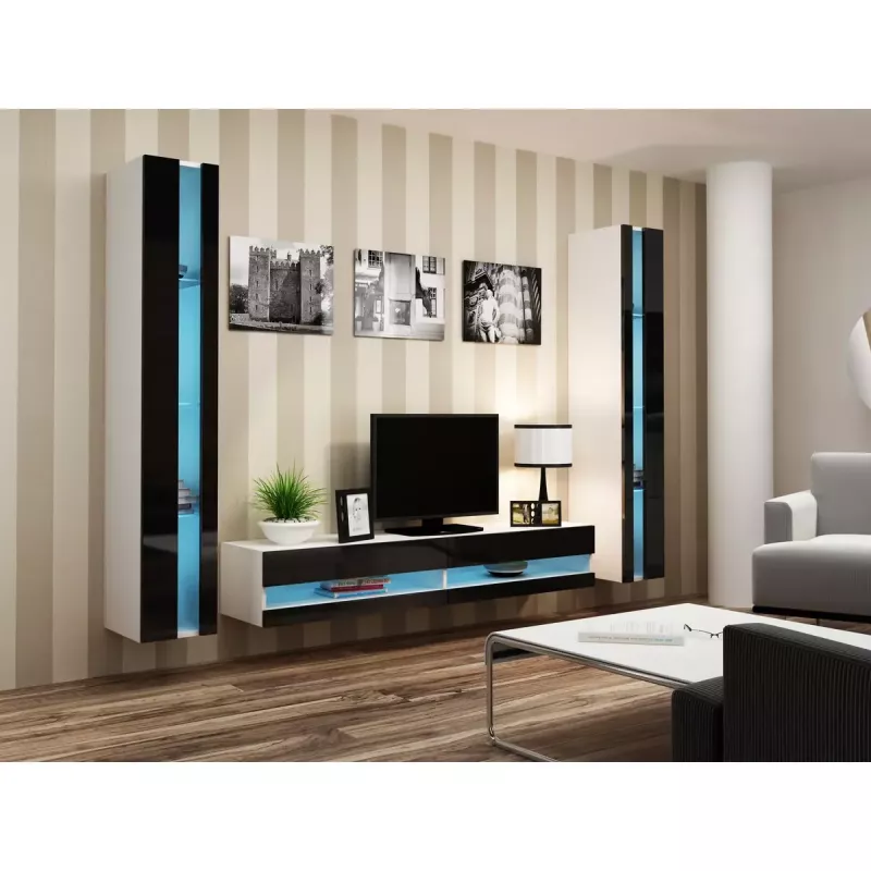 Wall-mounted shelving unit cama meble VIGO NEW 180×40×30 cm balta/Melns gloss