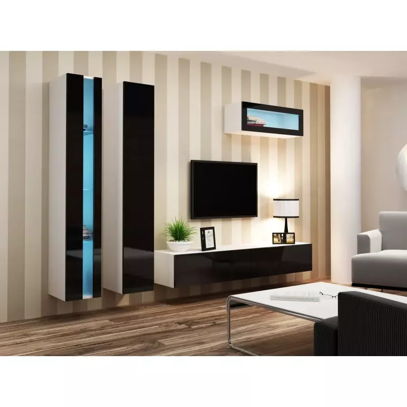 Wall-mounted shelving unit cama meble VIGO NEW 180×40×30 cm balta/Melns gloss