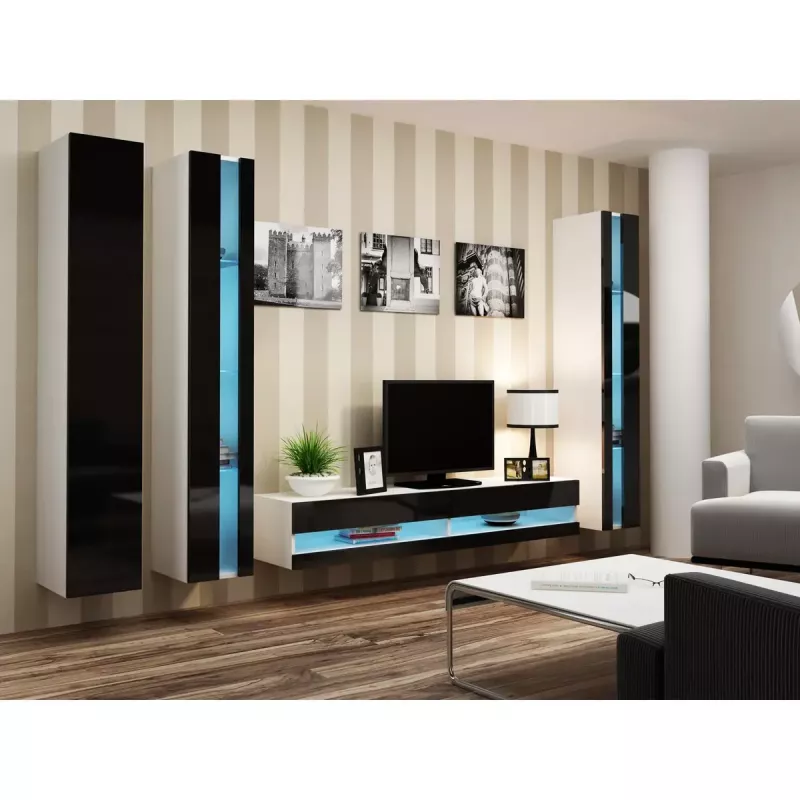 Wall-mounted shelving unit cama meble VIGO NEW 180×40×30 cm balta/Melns gloss