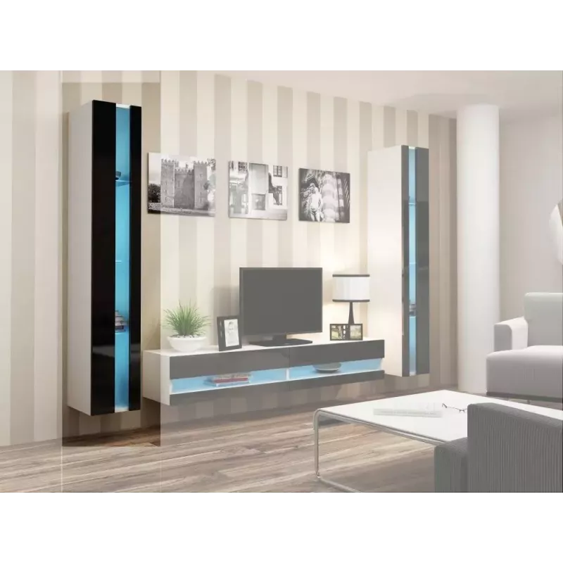 Wall-mounted shelving unit cama meble VIGO NEW 180×40×30 cm balta/Melns gloss