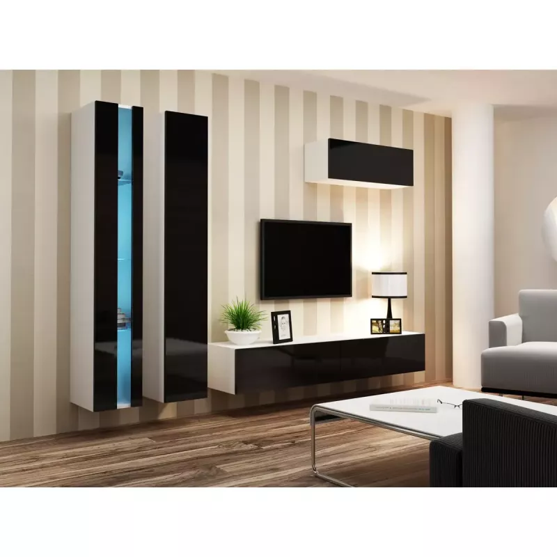 Wall-mounted shelving unit cama meble VIGO NEW 180×40×30 cm balta/Melns gloss