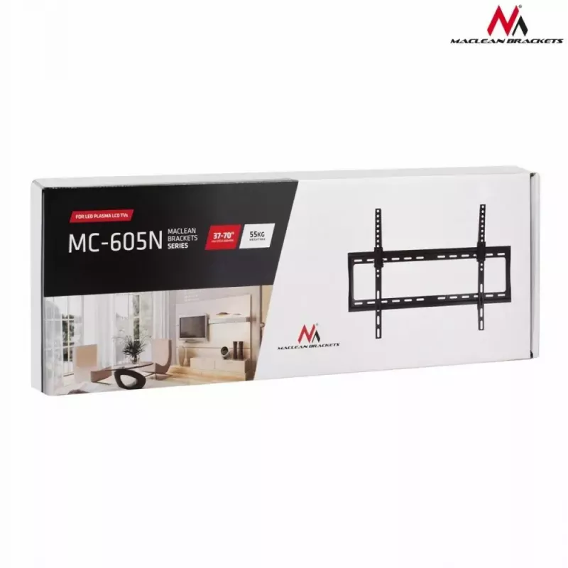 TV sienas kronšteins MACLEAN MC-605, fiksēts slīps stiprinājums, VESA 75x75–600x400, līdz 55 kg, 32–80 collu ekrāniem