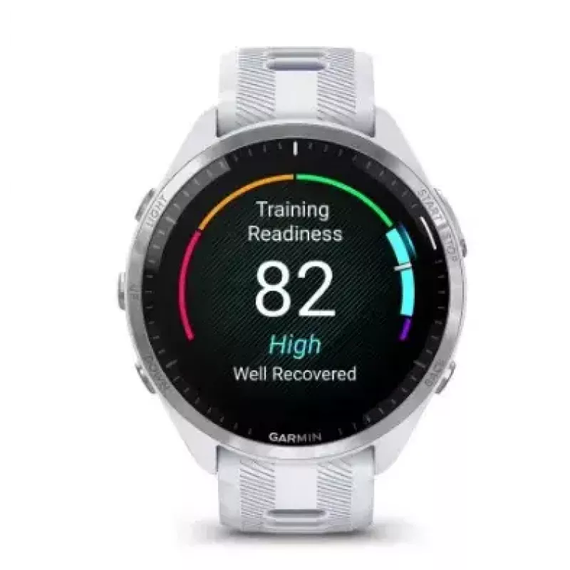 Viedpulkstenis GARMIN Forerunner 965 — 47 mm titāna korpuss, 1,4 collu AMOLED, 32 GB, 23 dienu akumulators, GPS/GLONASS/Galileo, balta silikona siksniņa