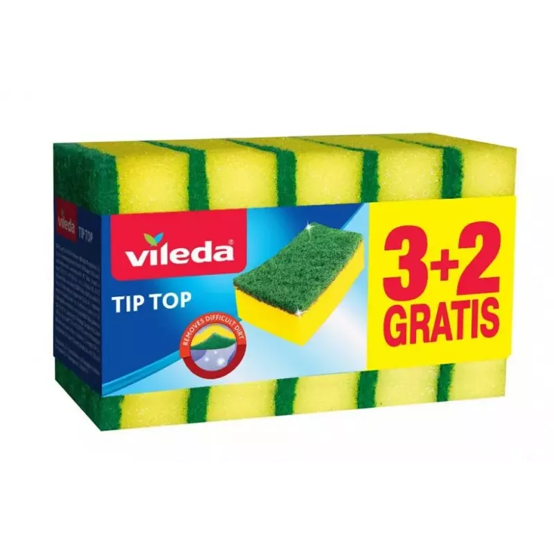 Sūkļa tīrītājs VILEDA Tip-Top 5 gab. iepakojumā, taisnstūra šķiedras paliktņi 70×90×30 mm, dzelteni