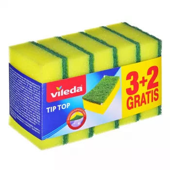 Sūkļa tīrītājs VILEDA Tip-Top 5 gab. iepakojumā, taisnstūra šķiedras paliktņi 70×90×30 mm, dzelteni