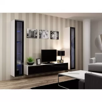 TV statīvs cama meble VIGO 180 — 1800×400×300 mm, balts virsma, balts rāmis, skaidu plātne