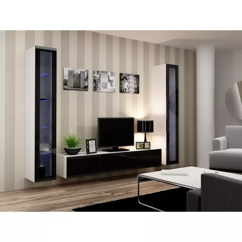 TV statīvs cama meble VIGO 180 — 1800×400×300 mm, balts virsma, balts rāmis, skaidu plātne