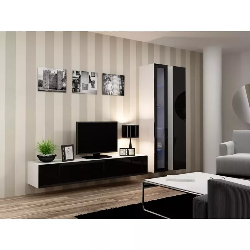 TV statīvs cama meble VIGO 180 — 1800×400×300 mm, balts virsma, balts rāmis, skaidu plātne