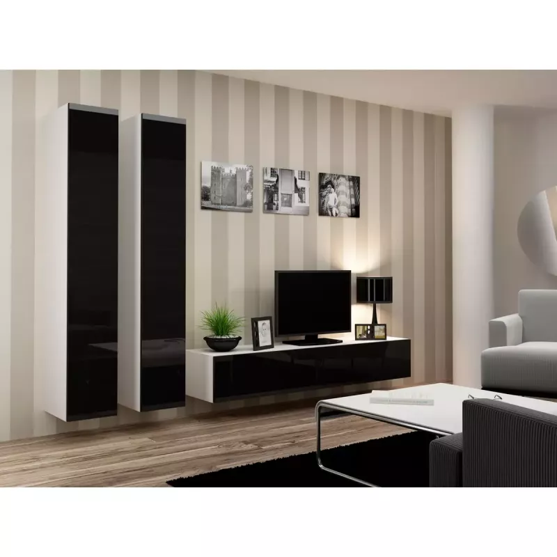 TV statīvs cama meble VIGO 180 — 1800×400×300 mm, balts virsma, balts rāmis, skaidu plātne