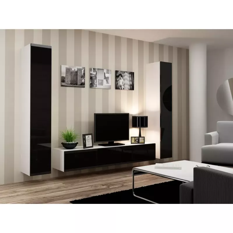TV statīvs cama meble VIGO 180 — 1800×400×300 mm, balts virsma, balts rāmis, skaidu plātne