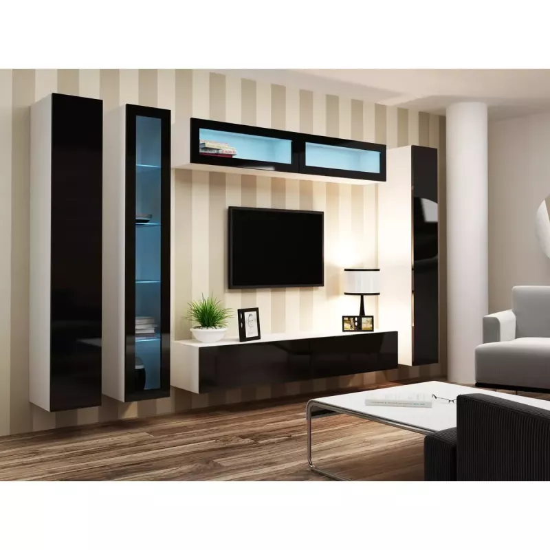 TV statīvs cama meble VIGO 180 — 1800×400×300 mm, balts virsma, balts rāmis, skaidu plātne