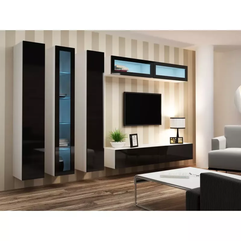 TV statīvs cama meble VIGO 180 — 1800×400×300 mm, balts virsma, balts rāmis, skaidu plātne