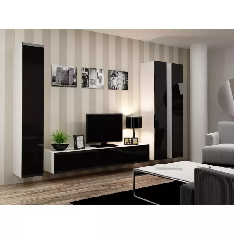 TV statīvs cama meble VIGO 180 — 1800×400×300 mm, balts virsma, balts rāmis, skaidu plātne