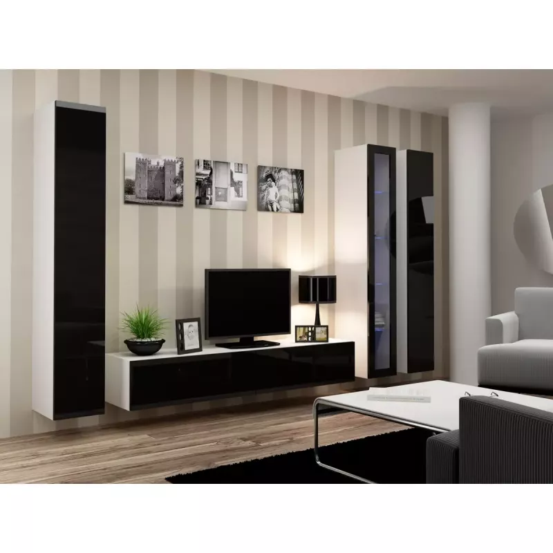 TV statīvs cama meble VIGO 180 — 1800×400×300 mm, balts virsma, balts rāmis, skaidu plātne