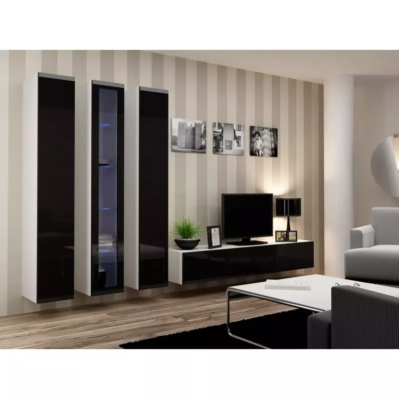 TV statīvs cama meble VIGO 180 — 1800×400×300 mm, balts virsma, balts rāmis, skaidu plātne