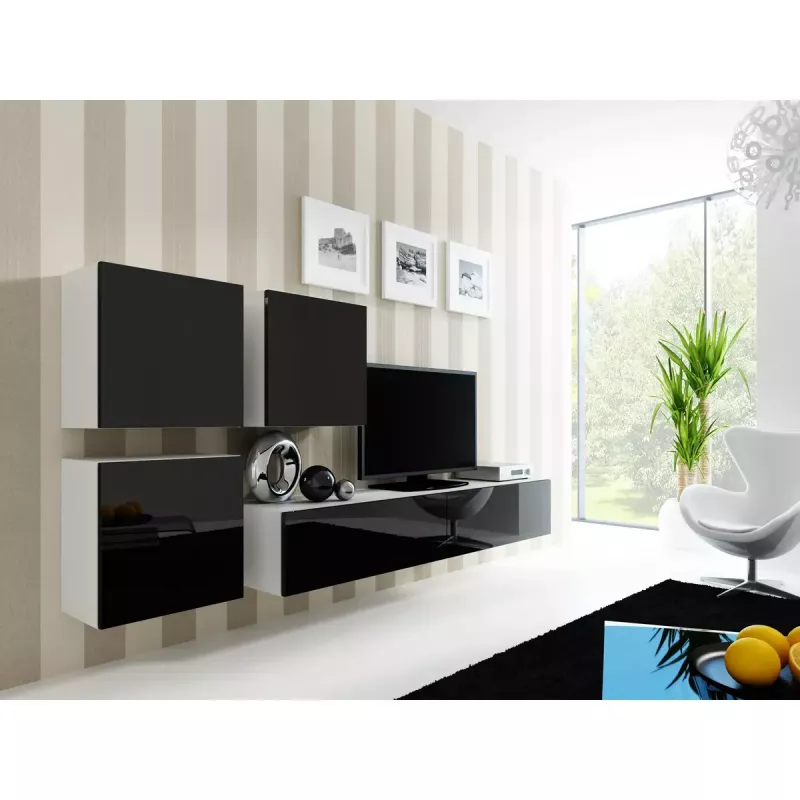 TV statīvs cama meble VIGO 180 — 1800×400×300 mm, balts virsma, balts rāmis, skaidu plātne