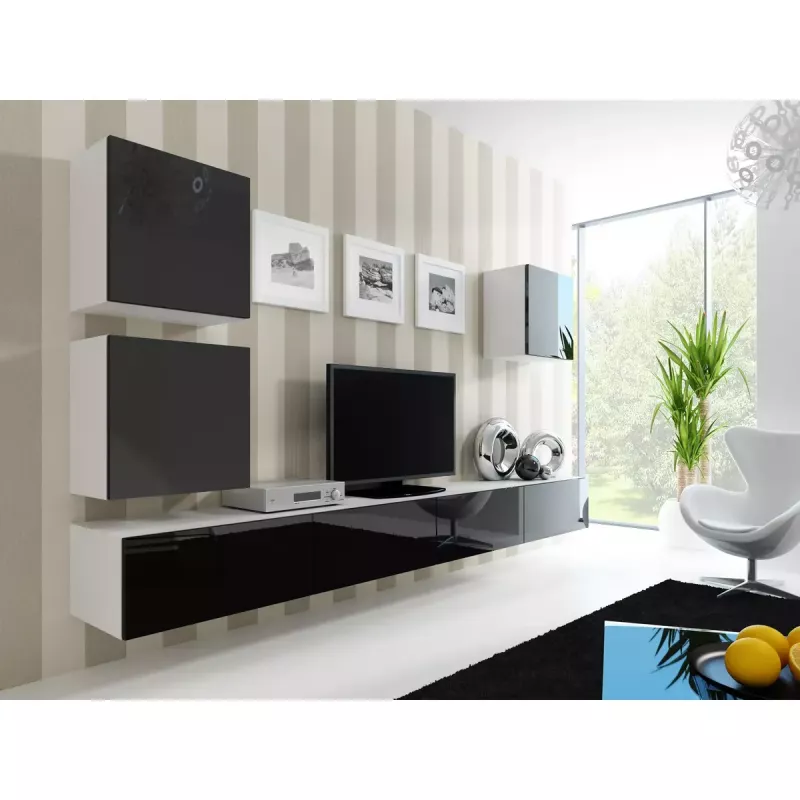 TV statīvs cama meble VIGO 180 — 1800×400×300 mm, balts virsma, balts rāmis, skaidu plātne