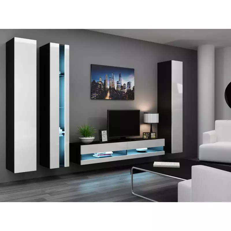 TV statīvs Cama Meble VIGO NEW 30/140/40, 1400×400×300 mm, melna augšdaļa, skaidu plāksne, melns rāmis