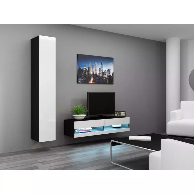 TV statīvs Cama Meble VIGO NEW 30/140/40, 1400×400×300 mm, melna augšdaļa, skaidu plāksne, melns rāmis