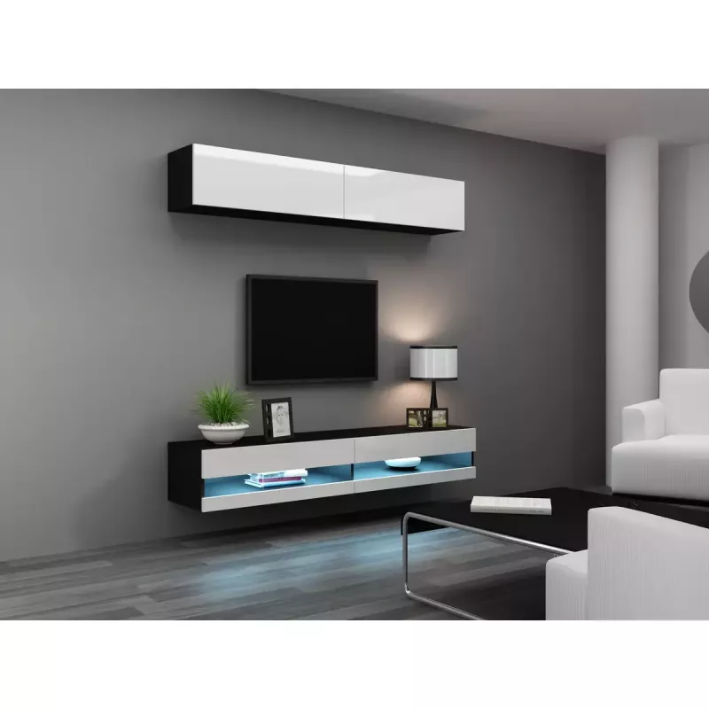 TV statīvs Cama Meble VIGO NEW 30/140/40, 1400×400×300 mm, melna augšdaļa, skaidu plāksne, melns rāmis