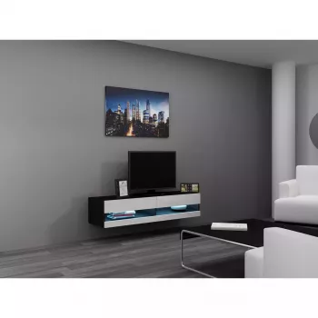 TV statīvs Cama Meble VIGO NEW 30/140/40, 1400×400×300 mm, melna augšdaļa, skaidu plāksne, melns rāmis
