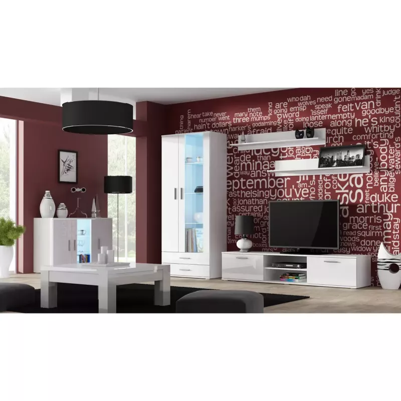TV statīvs cama meble SOHO 180 — 1800×430×370 mm, balta virsma (skaidu plātne), balts rāmis