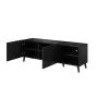TV skapis cama meble ABETO 150x42x52 cm, melns spīdīgs, MDF virsma, melns rāmis