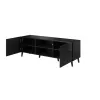 TV skapis cama meble ABETO 150x42x52 cm, melns spīdīgs, MDF virsma, melns rāmis