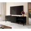 TV skapis cama meble ABETO 150x42x52 cm, melns spīdīgs, MDF virsma, melns rāmis