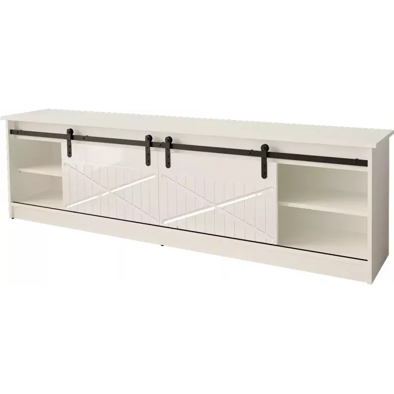 TV skapis Cama Meble GRANERO RTV 200x56,7x35 cm — balts virspuse, skaidu plātnes korpuss