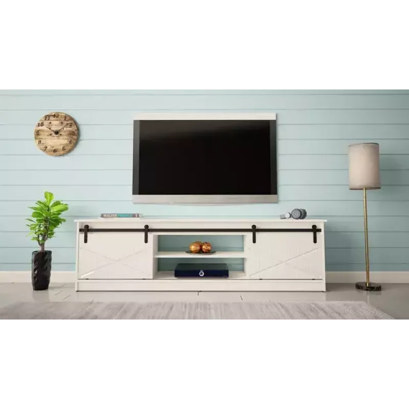 TV skapis Cama Meble GRANERO RTV 200x56,7x35 cm — balts virspuse, skaidu plātnes korpuss