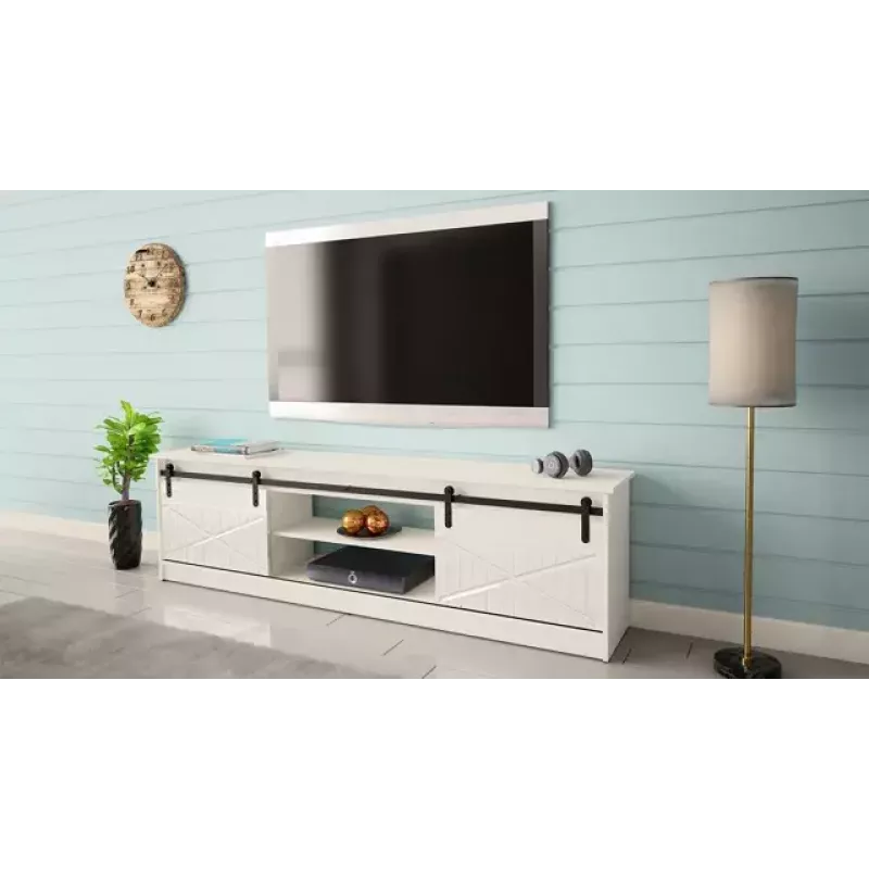 TV skapis Cama Meble GRANERO RTV 200x56,7x35 cm — balts virspuse, skaidu plātnes korpuss