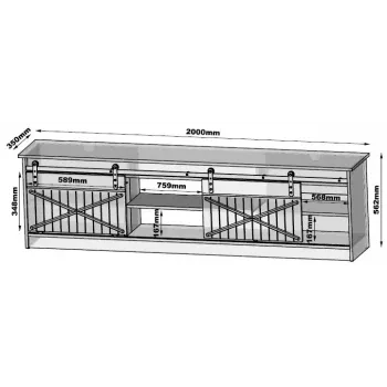 TV skapis Cama Meble GRANERO RTV, Wotan ozola apdare, 2000×350×567 mm