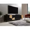 TV skapis cama meble ETNA 200×42×52 cm, melna matēta virsma, ozola amatniecības rāmis