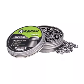 Pneimatiskā ieroča lodītes RANGER 4.5 mm Diabolo Professional Doom, 0.54 g, 500 gab., alumīnija dozators