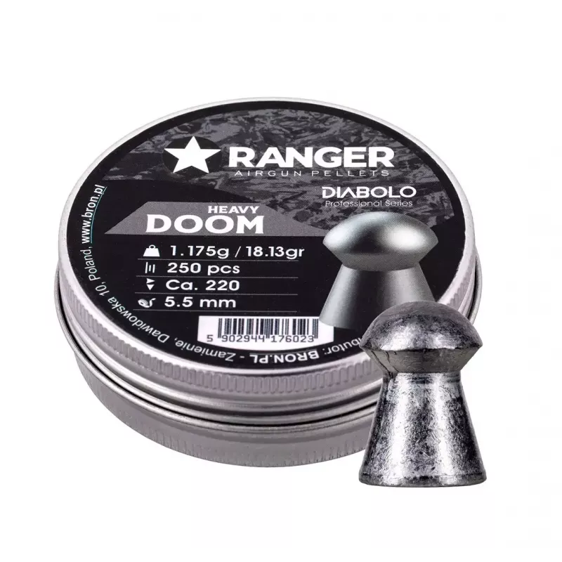 Gun pellets RANGER PRORO.55.250.DH Diabolo 5.5 mm, 250 gab., sudraba krāsā, alumīnija dozators