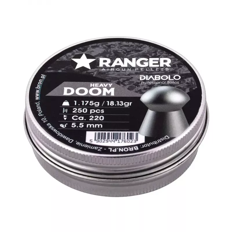 Gun pellets RANGER PRORO.55.250.DH Diabolo 5.5 mm, 250 gab., sudraba krāsā, alumīnija dozators