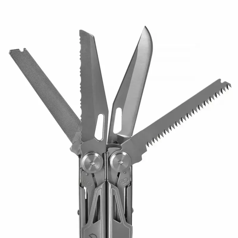 Multitool AZYMUT H2038 pilnizmēra daudzfunkciju instruments — 14 instrumenti, 16,2 cm atvērts, 10,1 cm salocīts, 264 g, 420/7CR13 tērauds, ādas maciņš