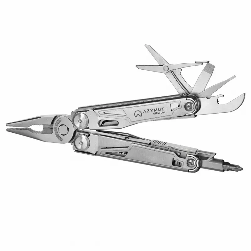 Multitool AZYMUT H2038 pilnizmēra daudzfunkciju instruments — 14 instrumenti, 16,2 cm atvērts, 10,1 cm salocīts, 264 g, 420/7CR13 tērauds, ādas maciņš