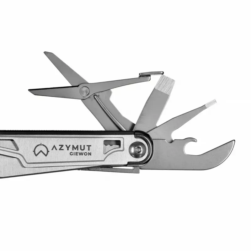 Multitool AZYMUT H2038 pilnizmēra daudzfunkciju instruments — 14 instrumenti, 16,2 cm atvērts, 10,1 cm salocīts, 264 g, 420/7CR13 tērauds, ādas maciņš
