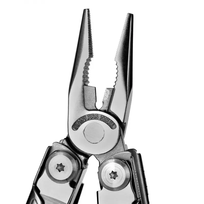 Multitool AZYMUT H2038 pilnizmēra daudzfunkciju instruments — 14 instrumenti, 16,2 cm atvērts, 10,1 cm salocīts, 264 g, 420/7CR13 tērauds, ādas maciņš