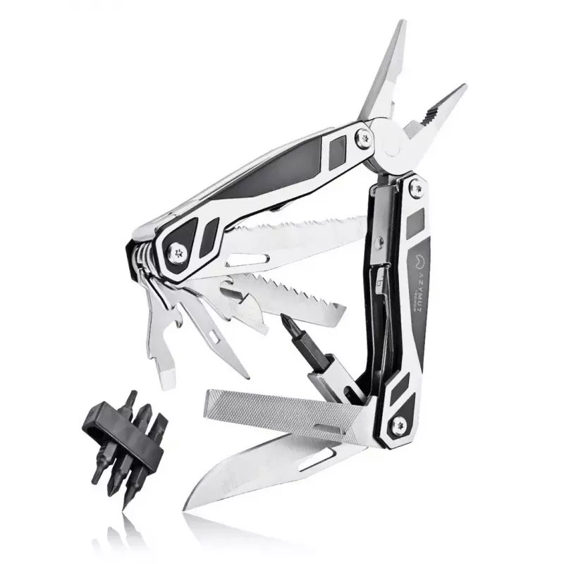 Multitool AZYMUT Trohon H-P2010121 — pilna izmēra 12 rīku nerūsējošā tērauda knaibles, 8 uzgaļi, salocīts 10,5 cm, 381 g