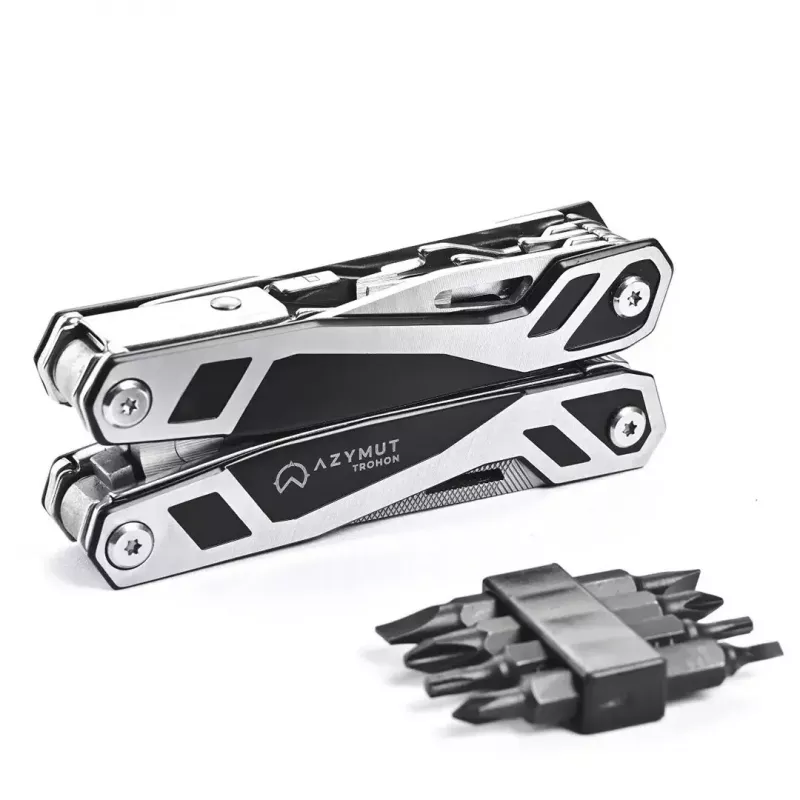 Multitool AZYMUT Trohon H-P2010121 — pilna izmēra 12 rīku nerūsējošā tērauda knaibles, 8 uzgaļi, salocīts 10,5 cm, 381 g