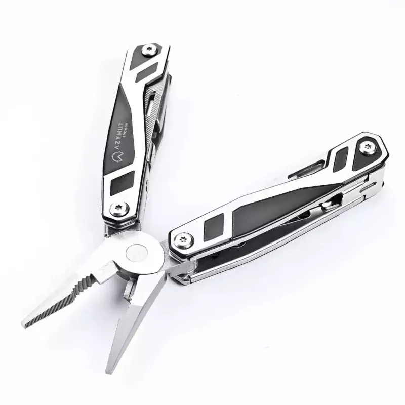 Multitool AZYMUT Trohon H-P2010121 — pilna izmēra 12 rīku nerūsējošā tērauda knaibles, 8 uzgaļi, salocīts 10,5 cm, 381 g